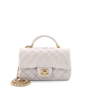 Chanel Mini Classic Single Flap Top Handle Bag Quilted Lambskin